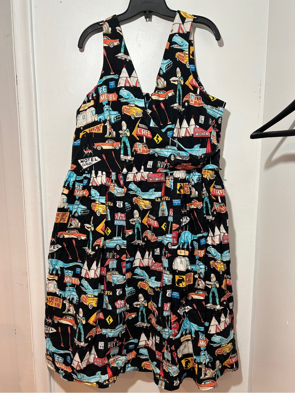 Bea Dot Retro Roadtrip Printed Sleeveless Dress - Black/Turquoise size 3X